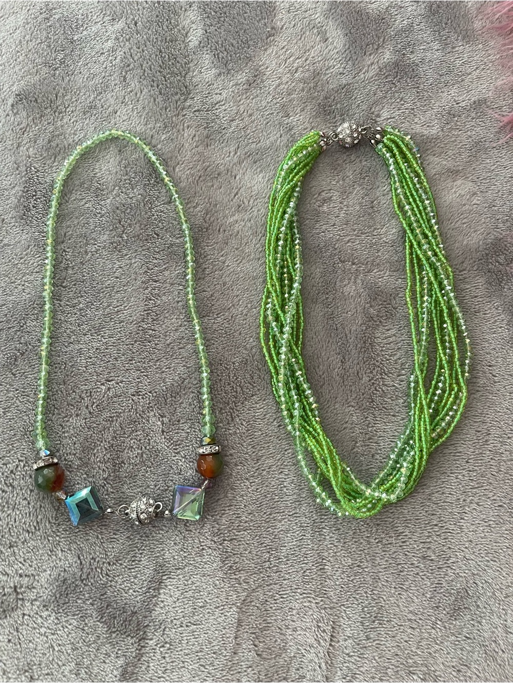 Green Multi-Strand Glass Bead Necklace - Women Jewelry
